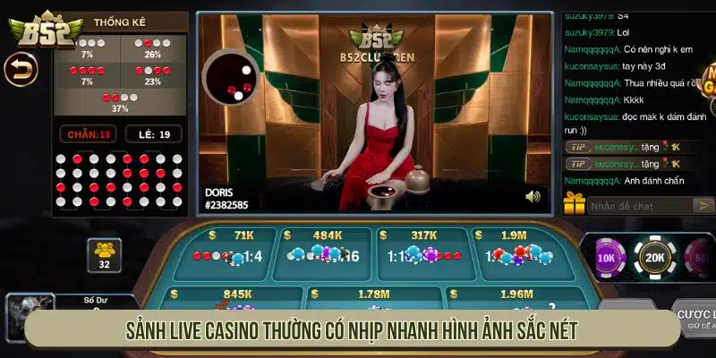 Sảnh live casino thường có nhịp nhanh và hình ảnh sắc nét